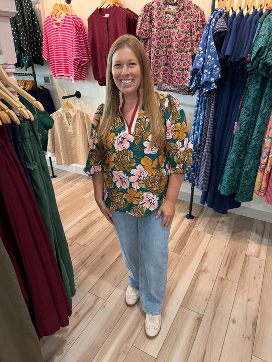 Teal Mix Flutter Sleeve Top