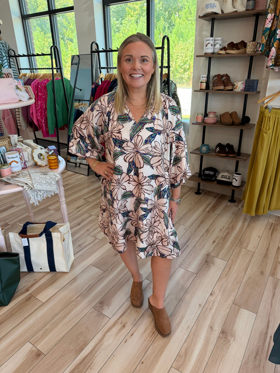 Ecru Floral Shift Dress
