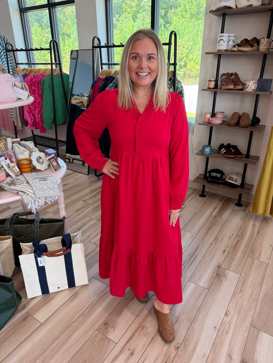Red Long Sleeve Maxi Dress