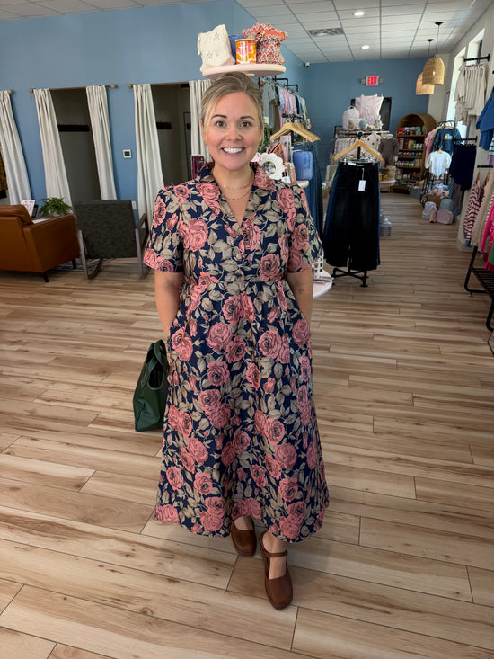 Navy Rose Midi Dress