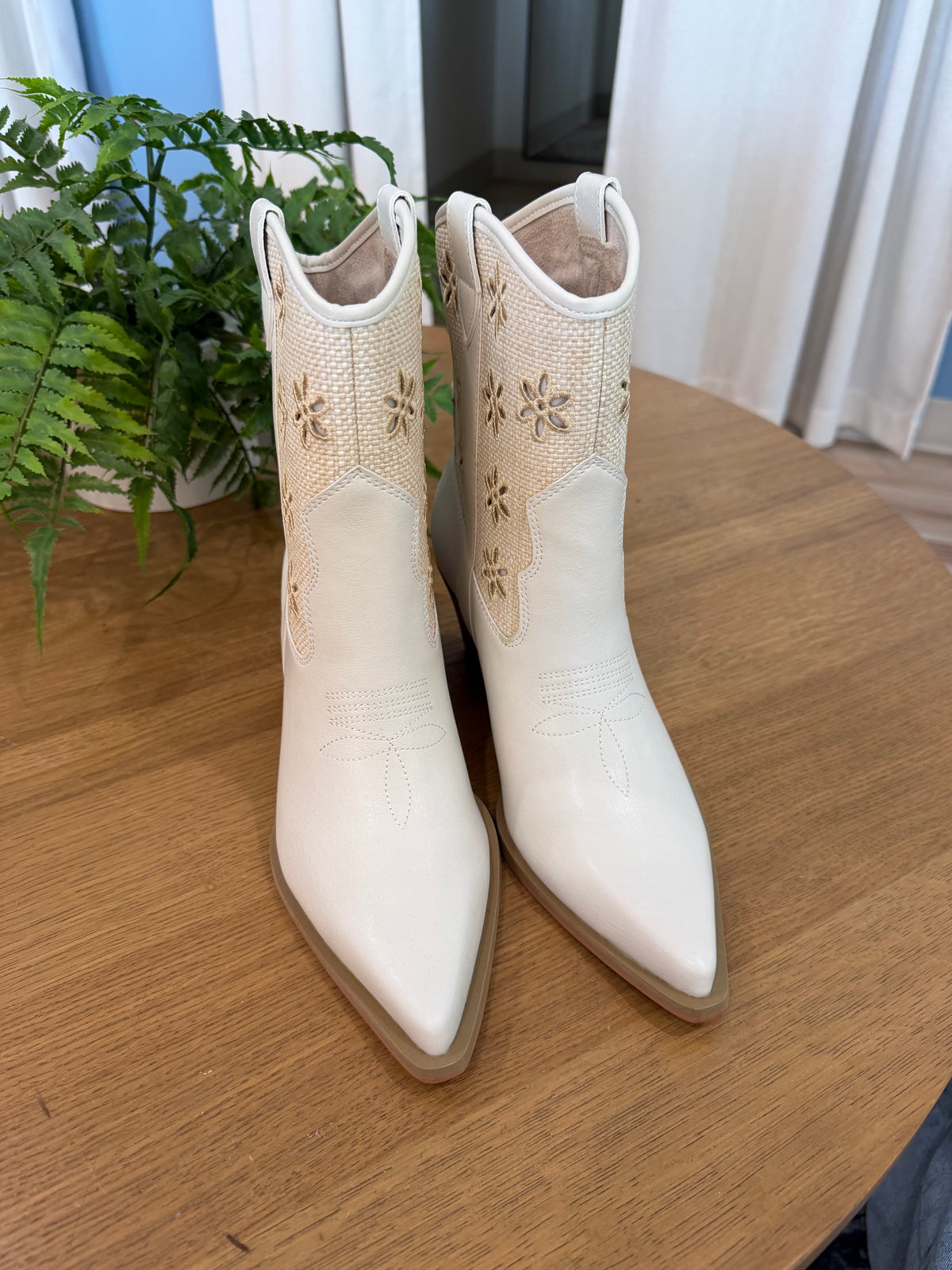 White Mesh Floral Cutout Boots