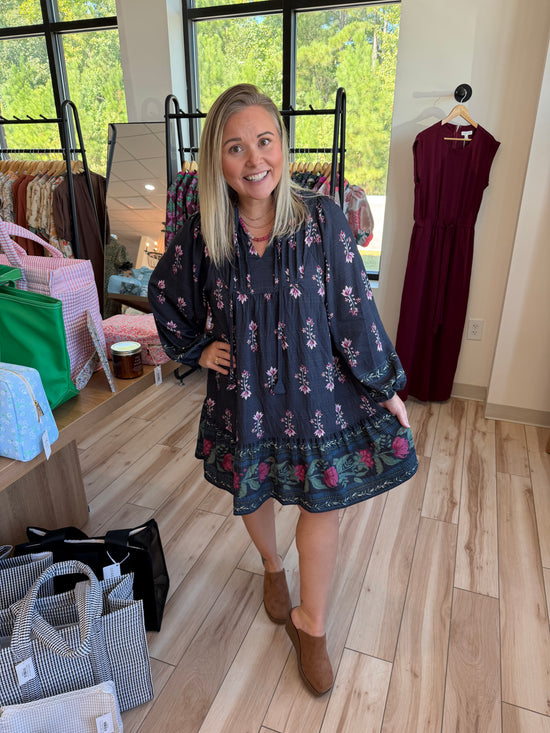 Navy Ruffle Floral Mini Dress