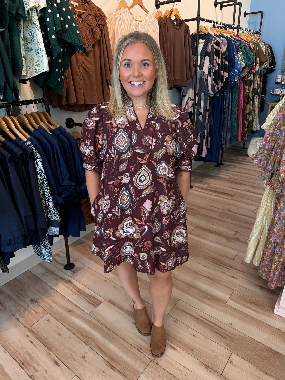 Wine Patterned Mini Dress