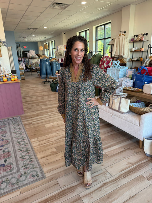 Hunter Green Patterned Midi Dress