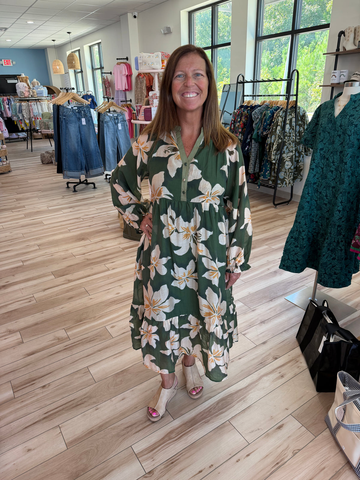 Green Floral Midi Dress
