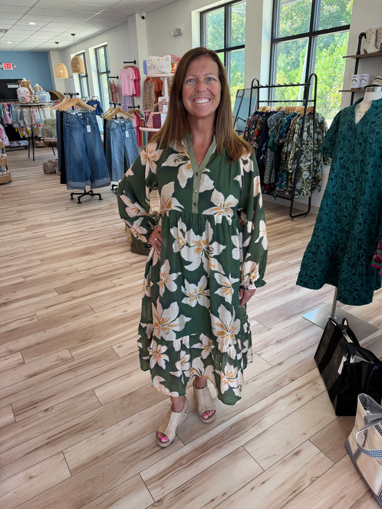 Green Floral Midi Dress