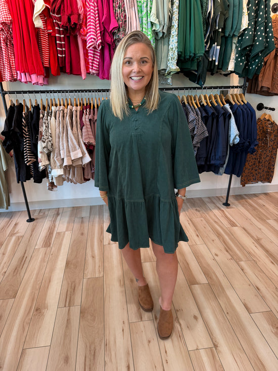 Hunter Green Corduroy Mini Dress