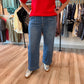 High Rise Stretchy Cuffed Wide Leg Jeans