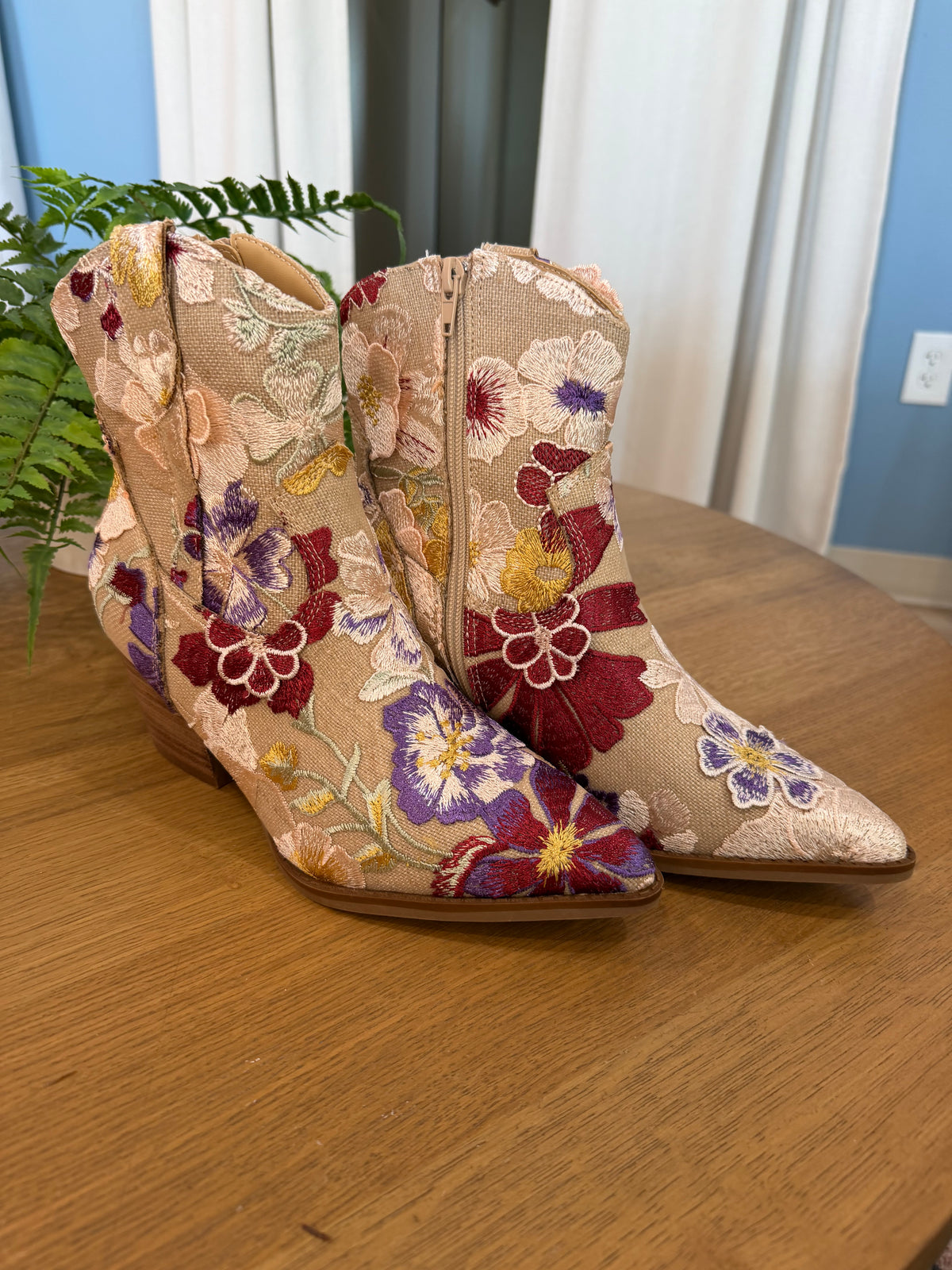 Taupe Floral Applique Western Boot