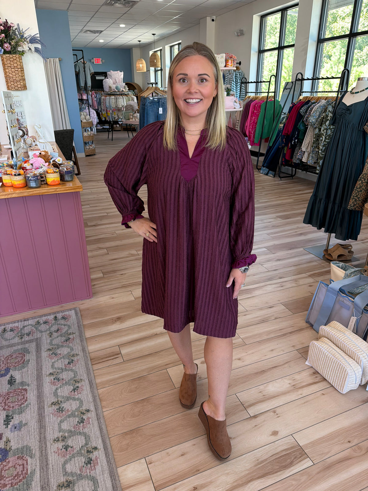 Plum Textured Mini Dress