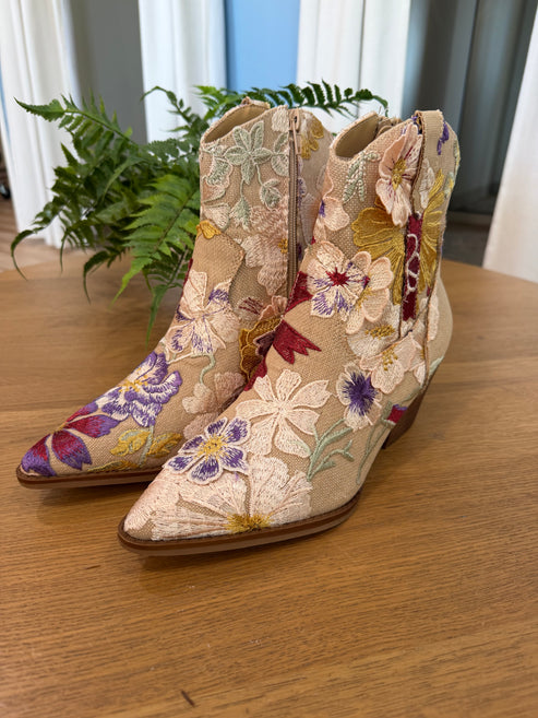 Taupe Floral Applique Western Boot