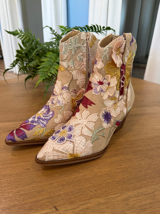 Taupe Floral Applique Western Boot