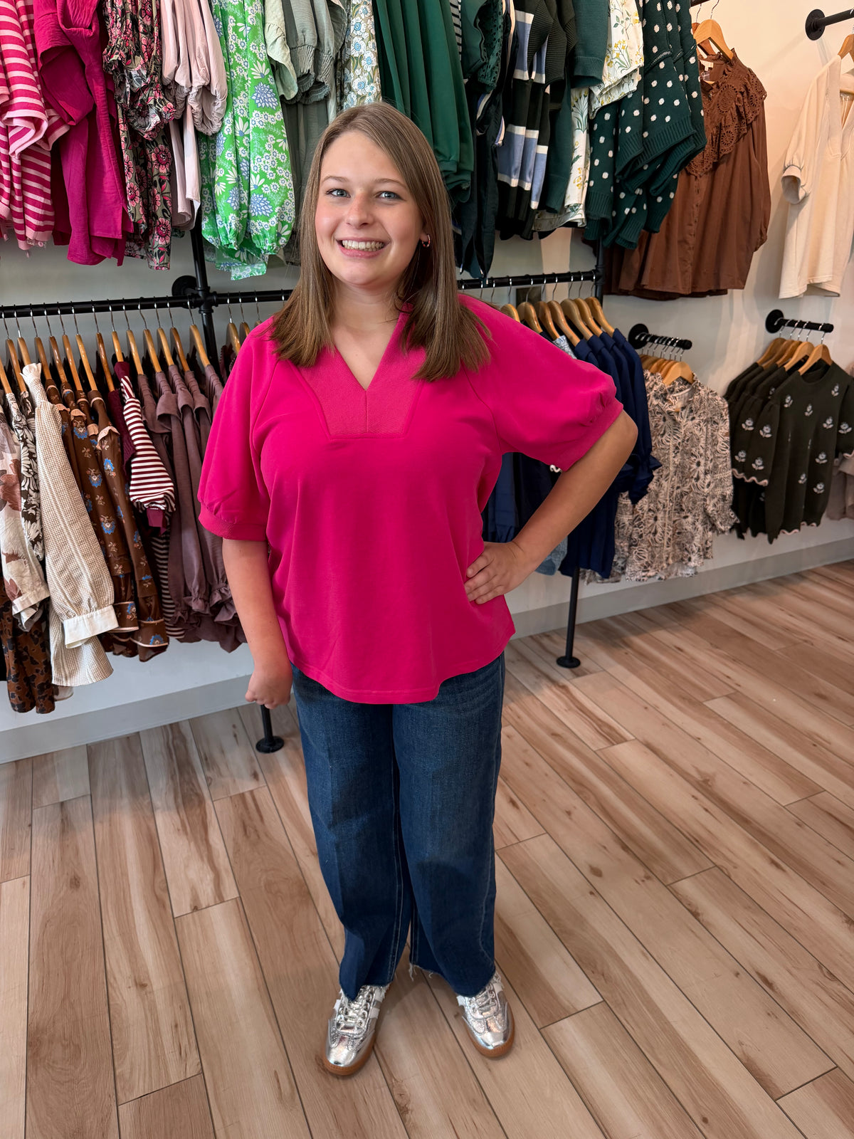 Magenta V-Neck Top