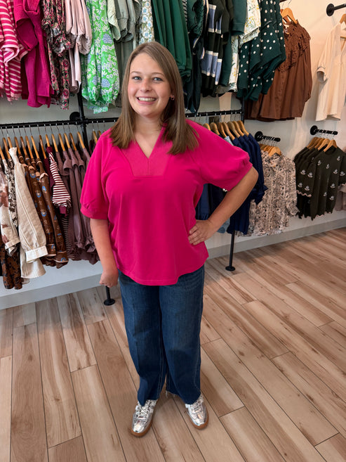 Magenta V-Neck Top