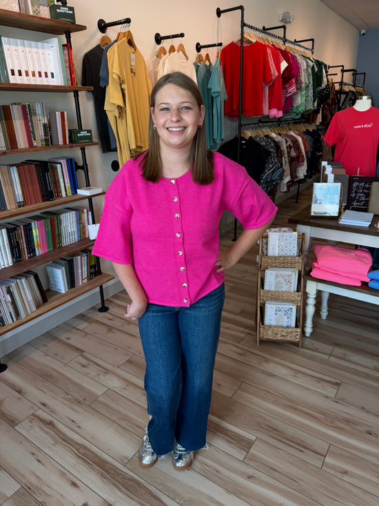 Fuchsia Button Cardigan