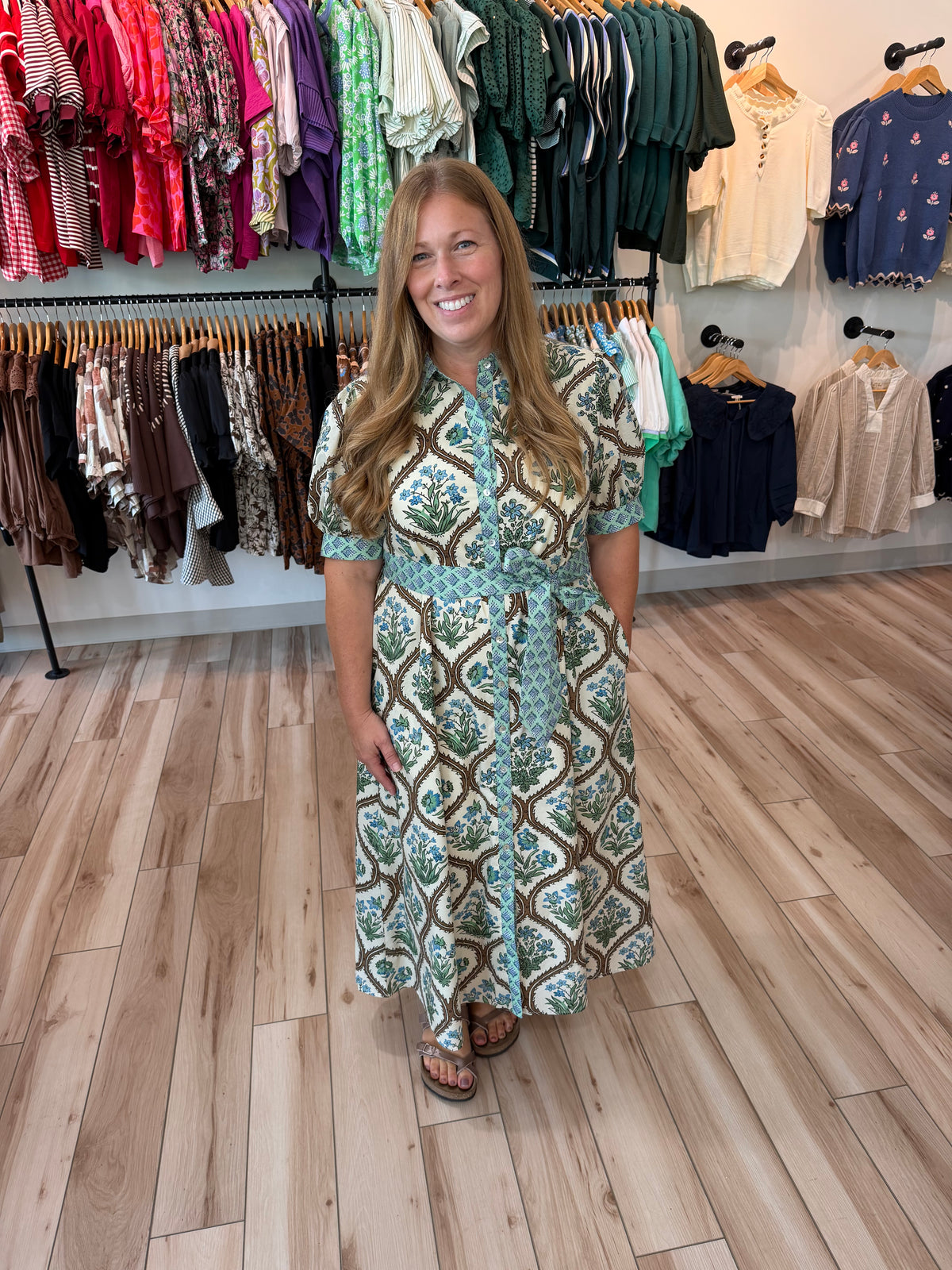 Natural Mix Tie Midi Dress