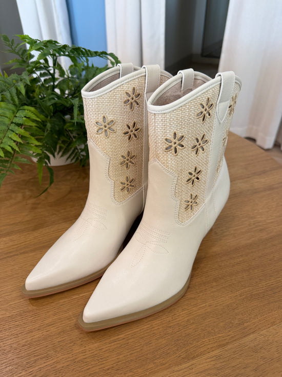 White Mesh Floral Cutout Boots