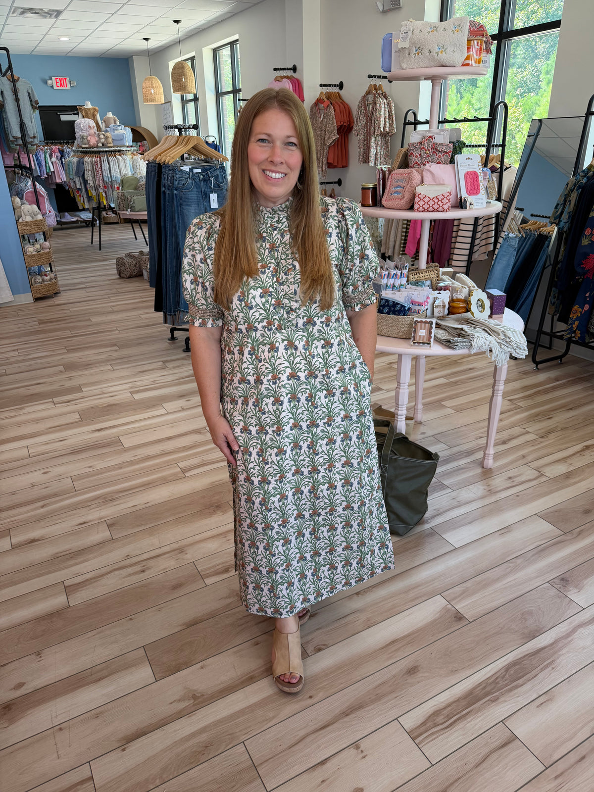 Ecru Printed Ruffle Dress