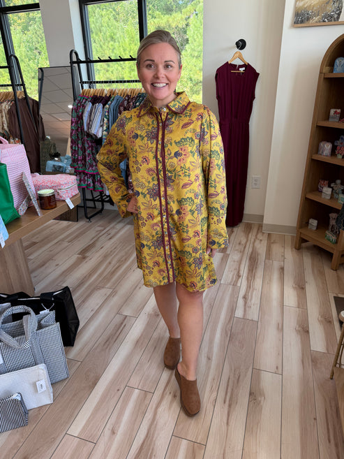 Golden Olive Floral Mini Dress