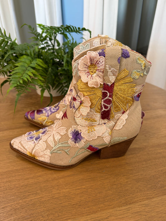 Taupe Floral Applique Western Boot