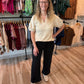 Black Stretchy Cuffed Wide Leg Jeans