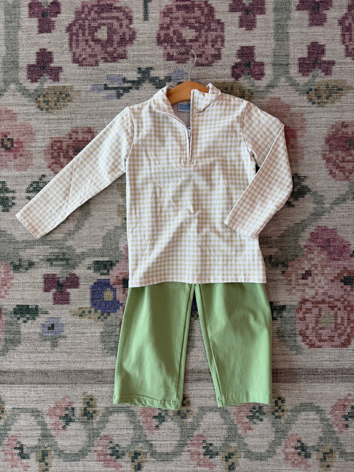 Khaki Gingham/Sage Tucker Pullover Set