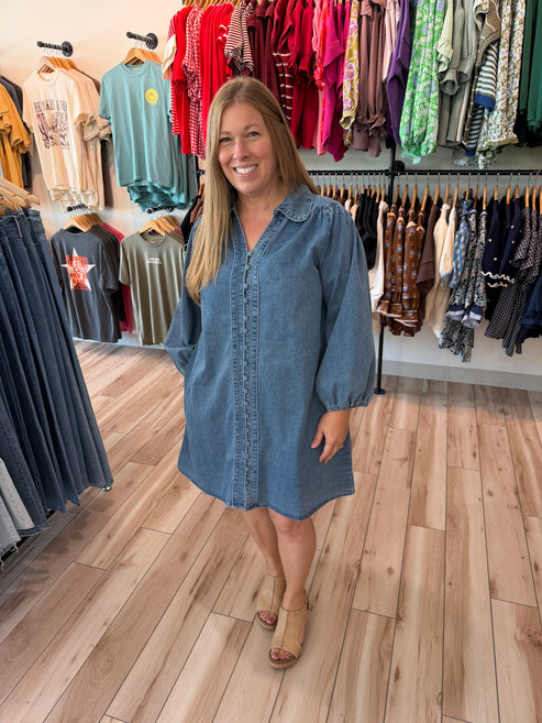 Denim Button Long Sleeve Mini Dress