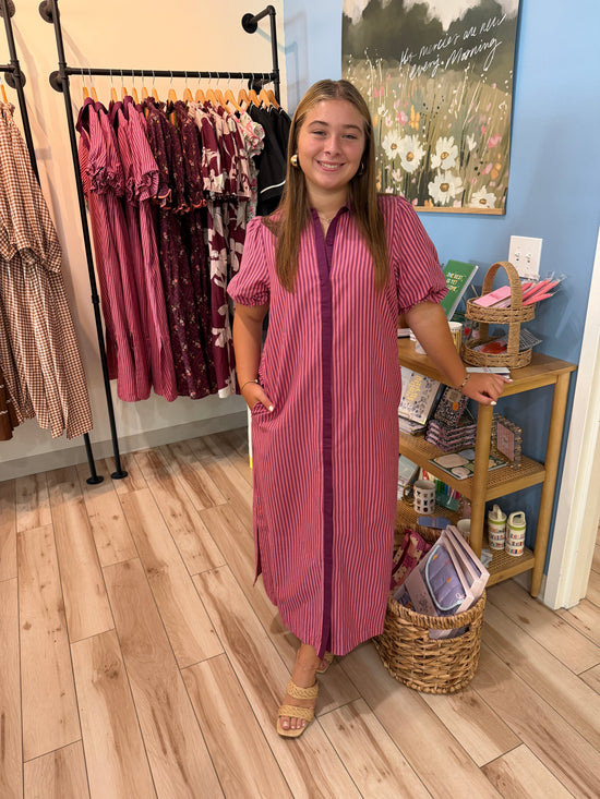 Wine Striped Midi Dress