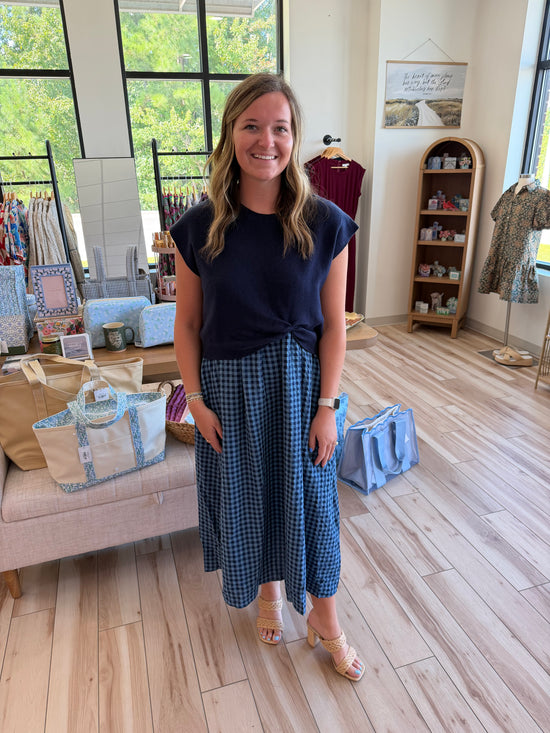 Navy Checkered Dress w/ Sweater Top