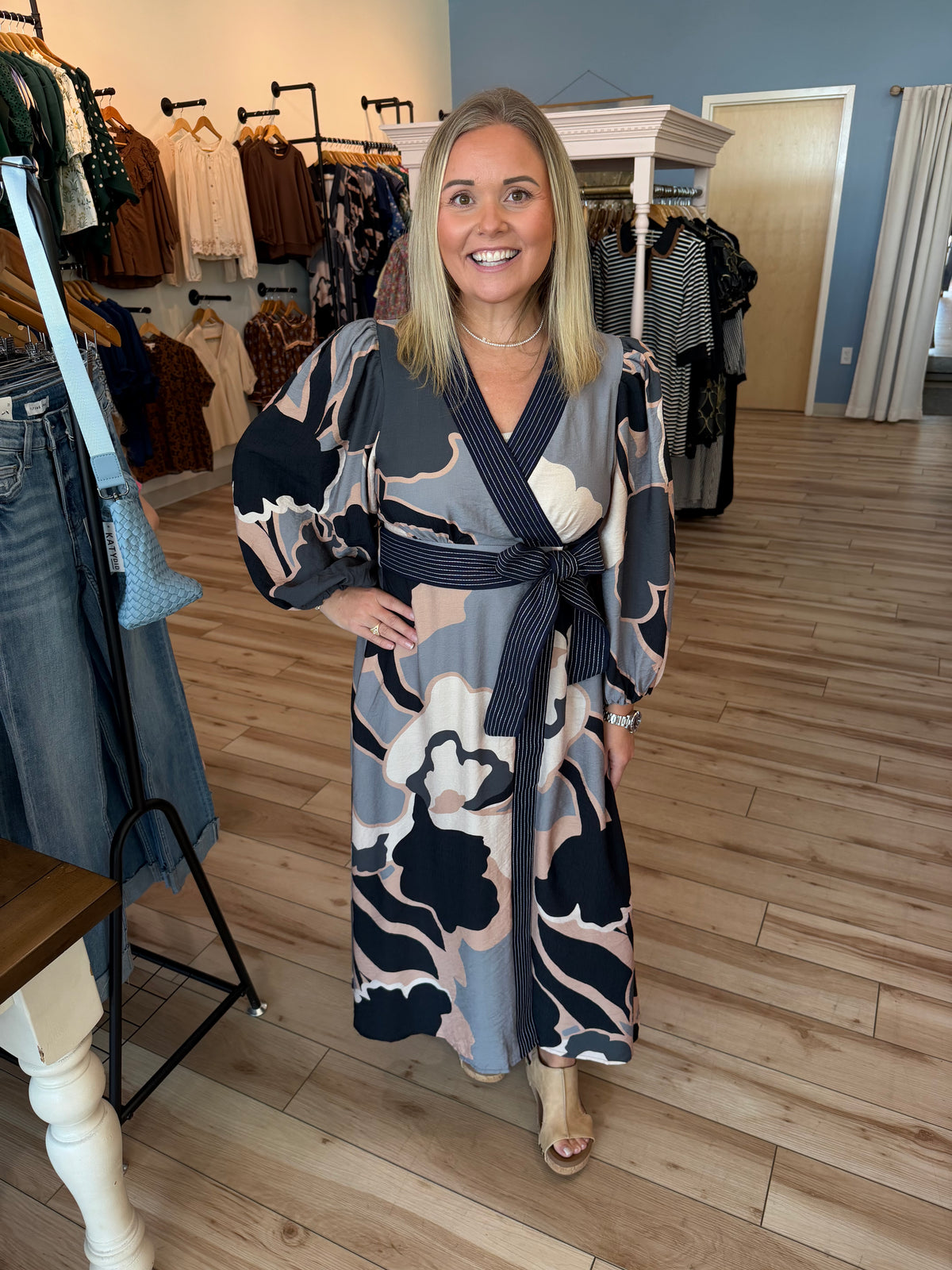 Navy Detail Tie Maxi Dress