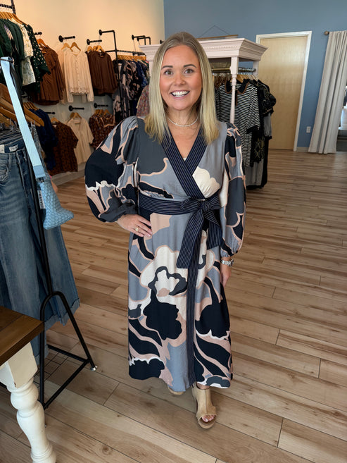 Navy Detail Tie Maxi Dress