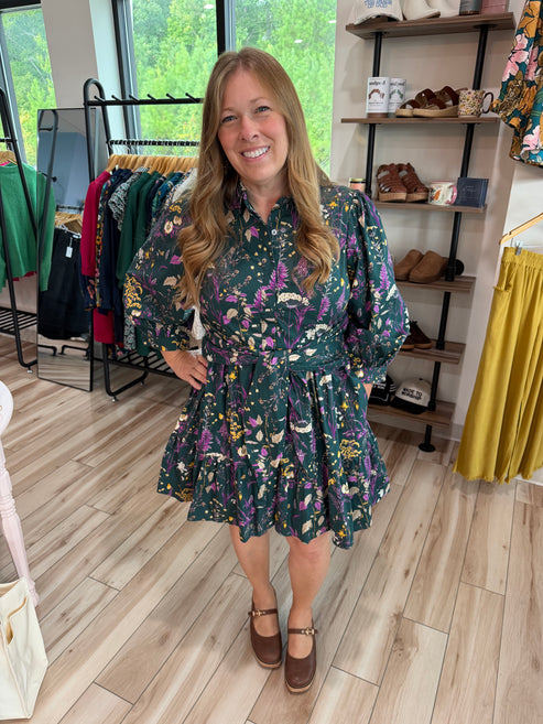 Hunter Green Front Tie Mini Dress