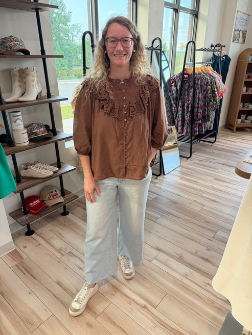 Brown Voile Crochet Top