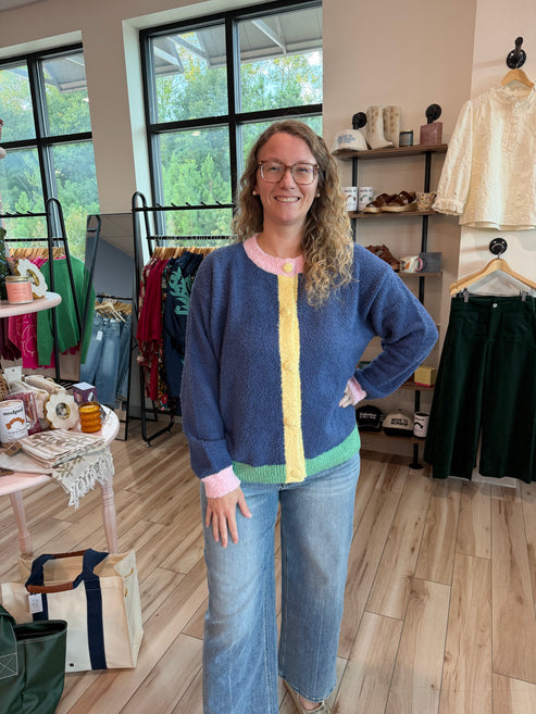 Blue Color Mix Cardigan