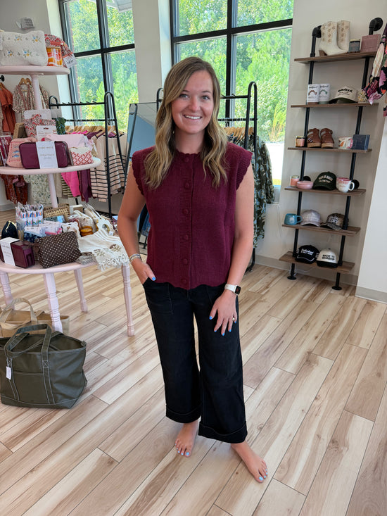 Burgundy Scalloped Sweater Vest