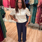 Navy Frayed Linen Pants