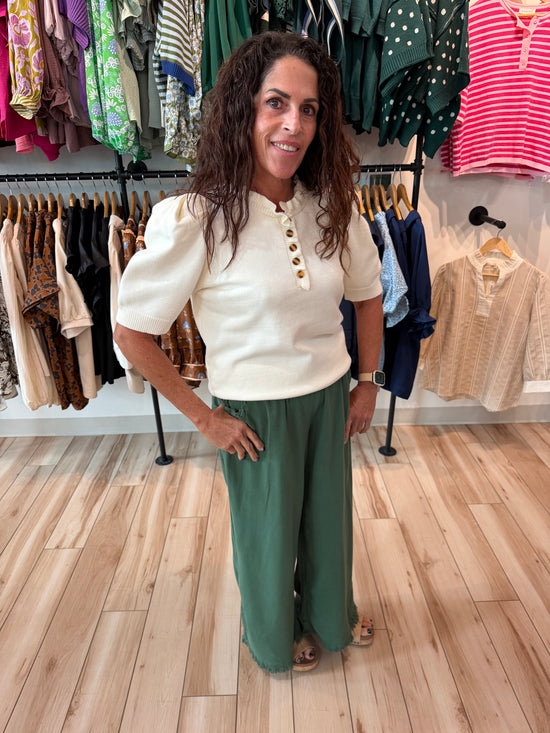 Palm Green Frayed Linen Pants