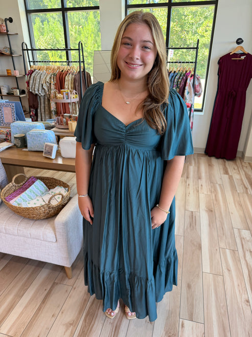 Emerald Green Sweetheart Midi Dress
