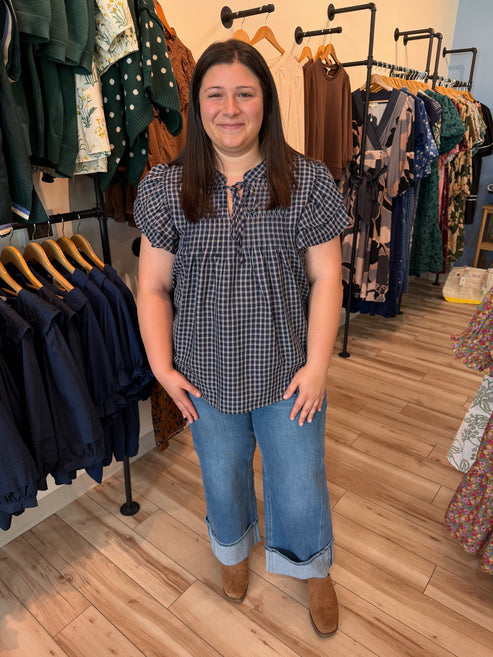 Plus Sized Pintuck Woven Gingham Top