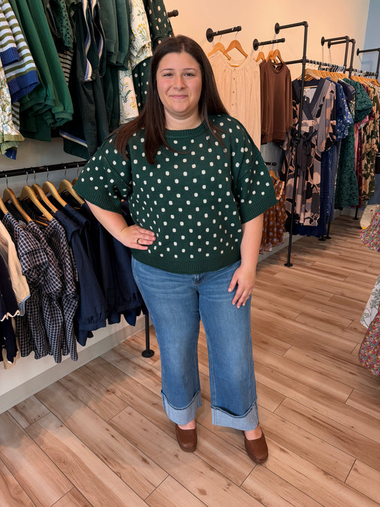 Plus Sized Hunter Green Polka Dot Sweater