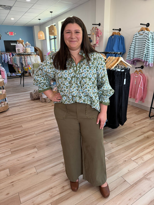 Plus Size Olive Scallop Pants