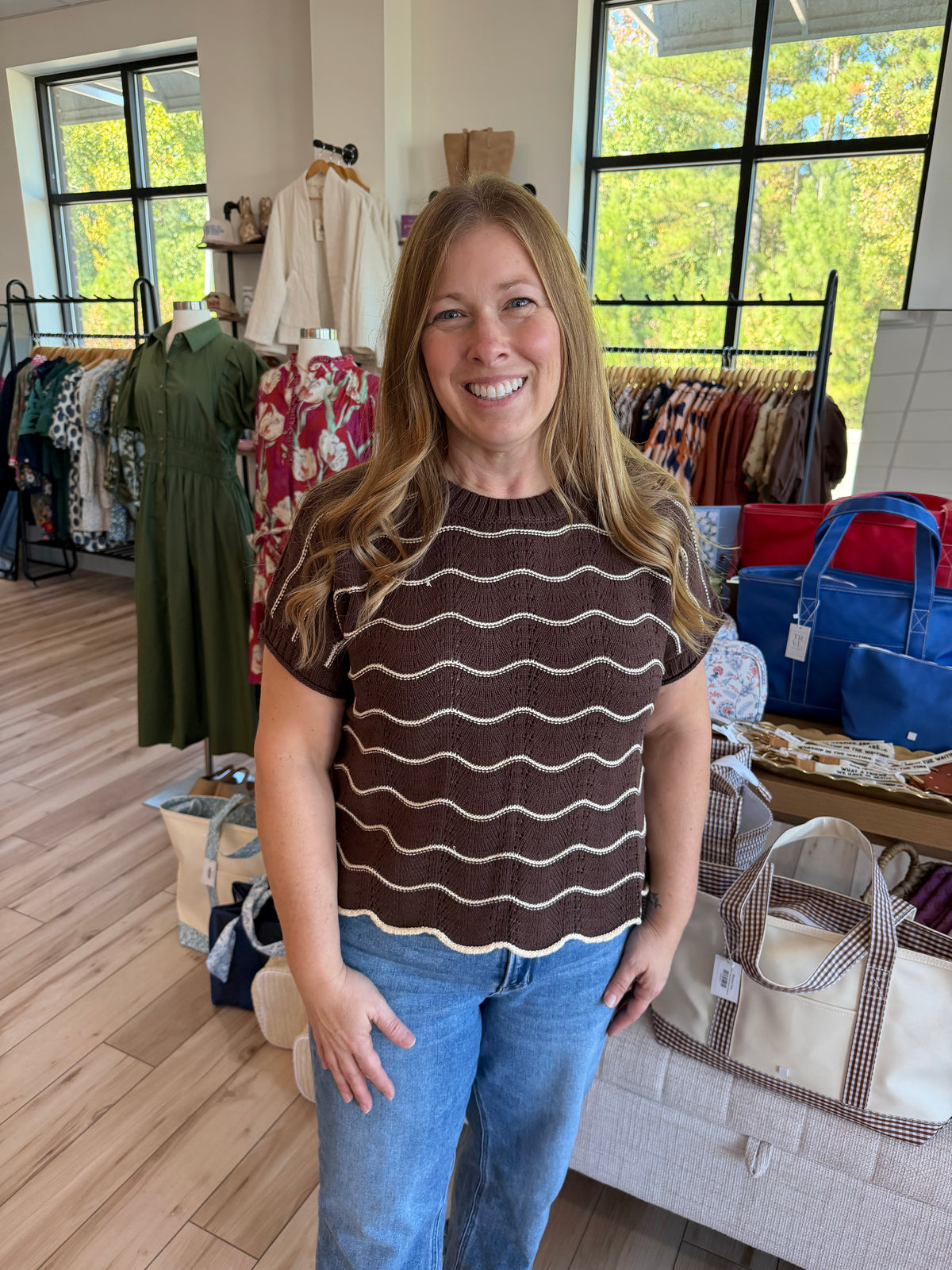 Brown Striped Sweater Top