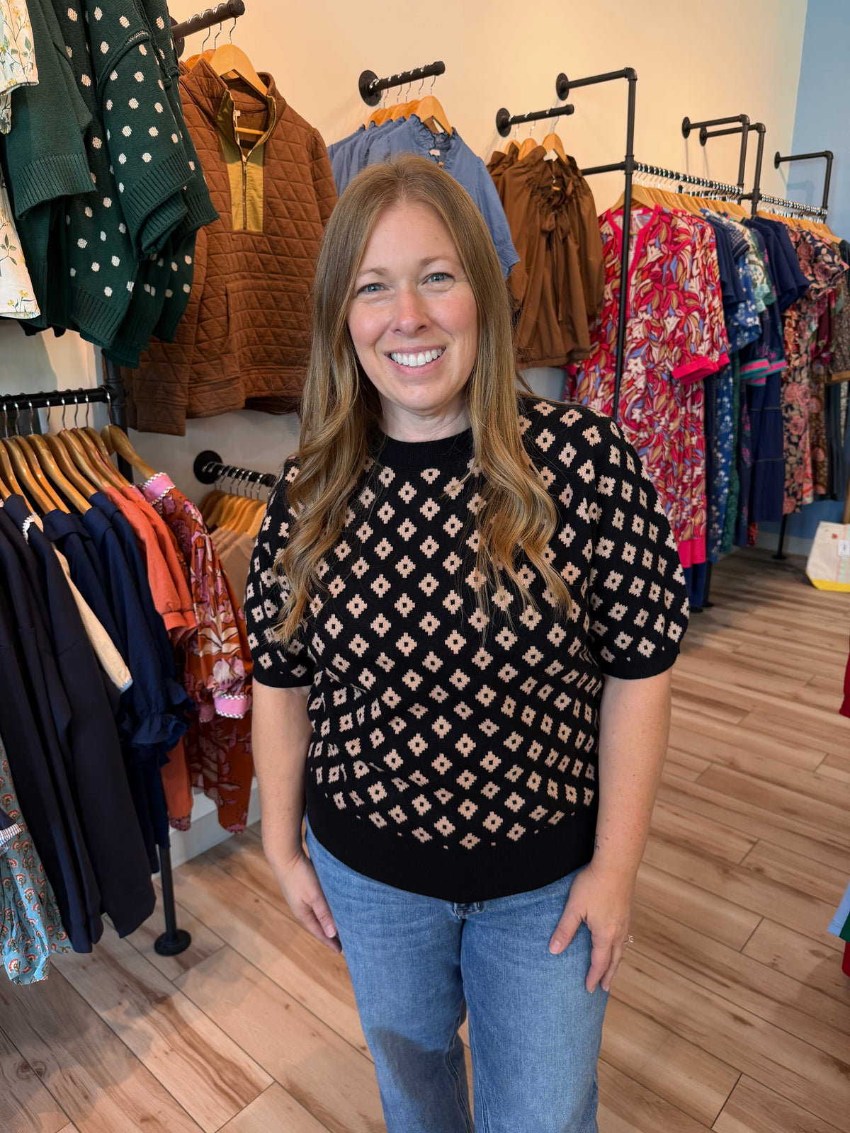Black Geometric Sweater Top
