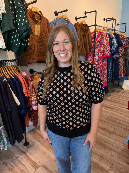 Black Geometric Sweater Top