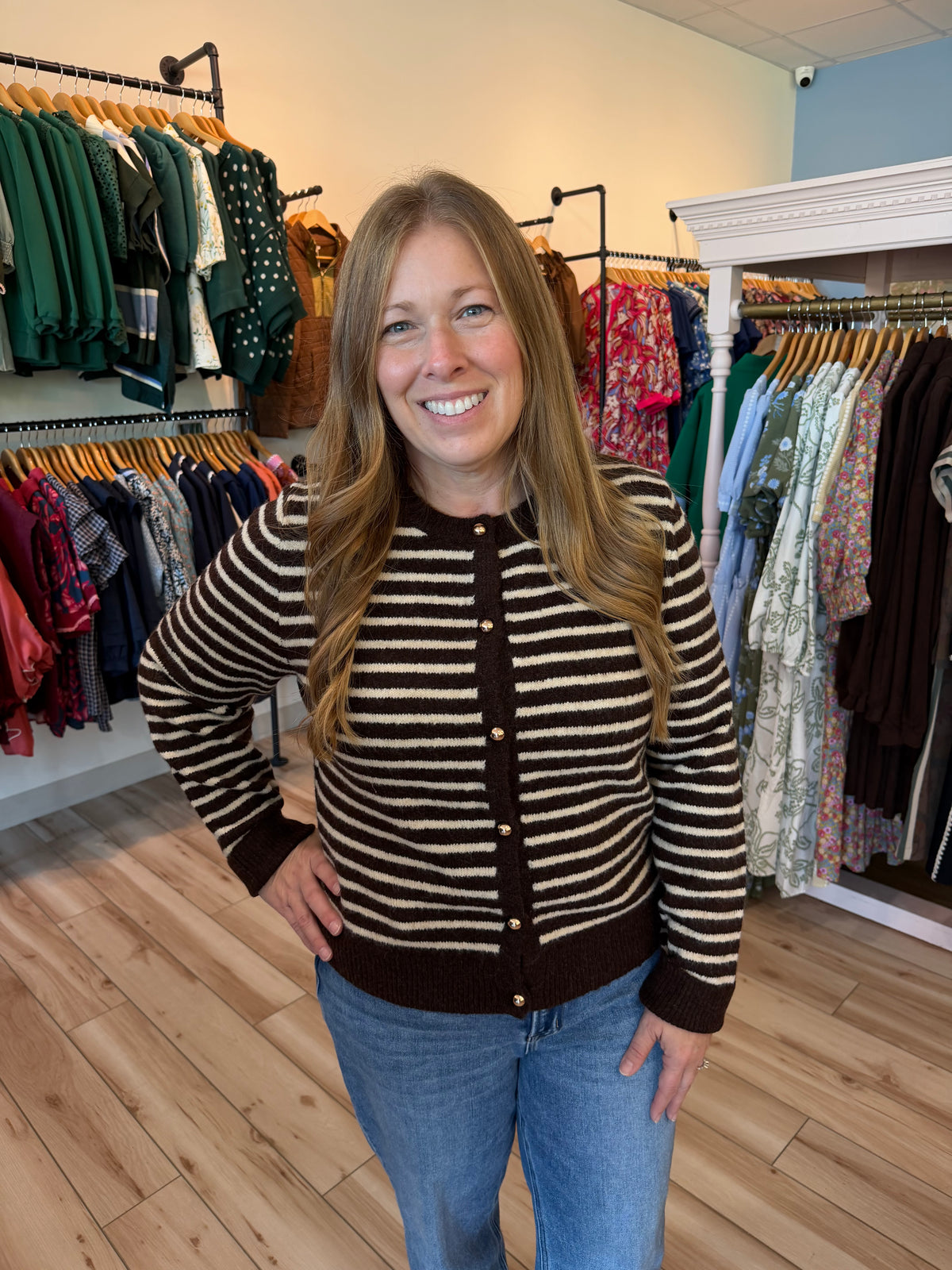 Brown Striped Button Cardigan