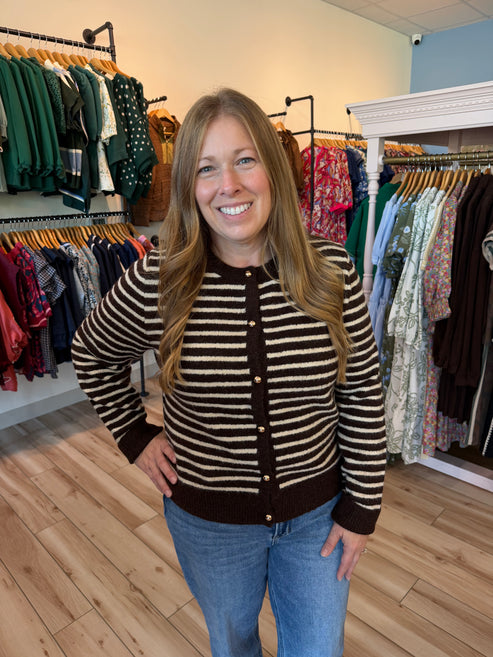 Brown Striped Button Cardigan
