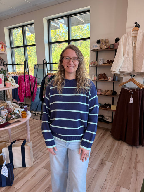 Navy Blue Striped Sweater