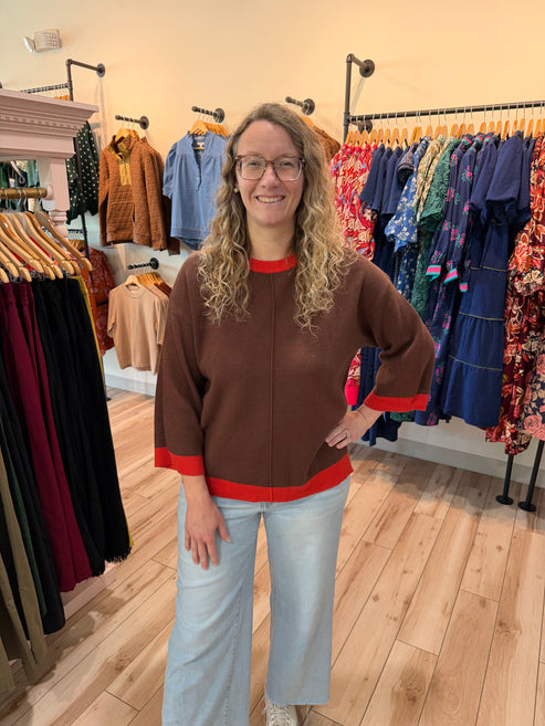 Brown 3/4 Sleeve Sweater