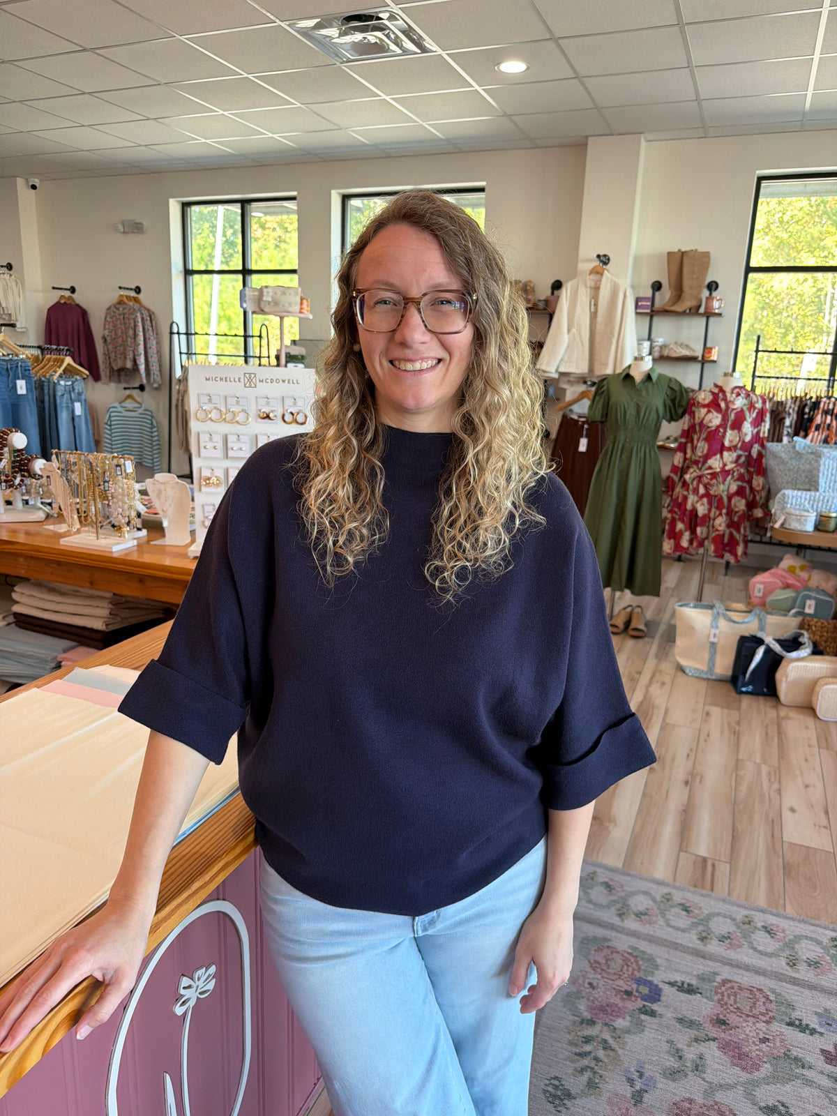 Navy Mock Neck Sweater
