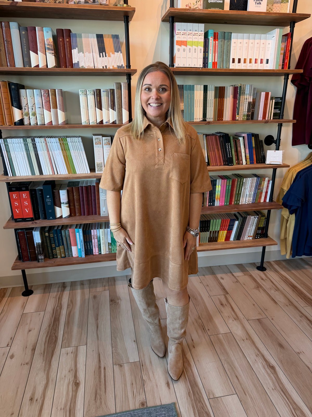 Camel Collared Suede Mini Dress